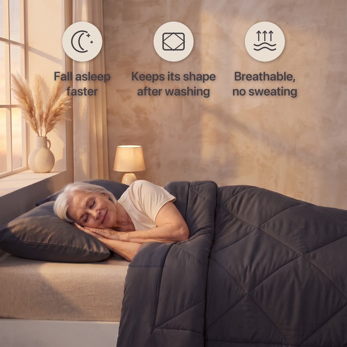 Fall asleep faster, keeps its shape after washing, breathable